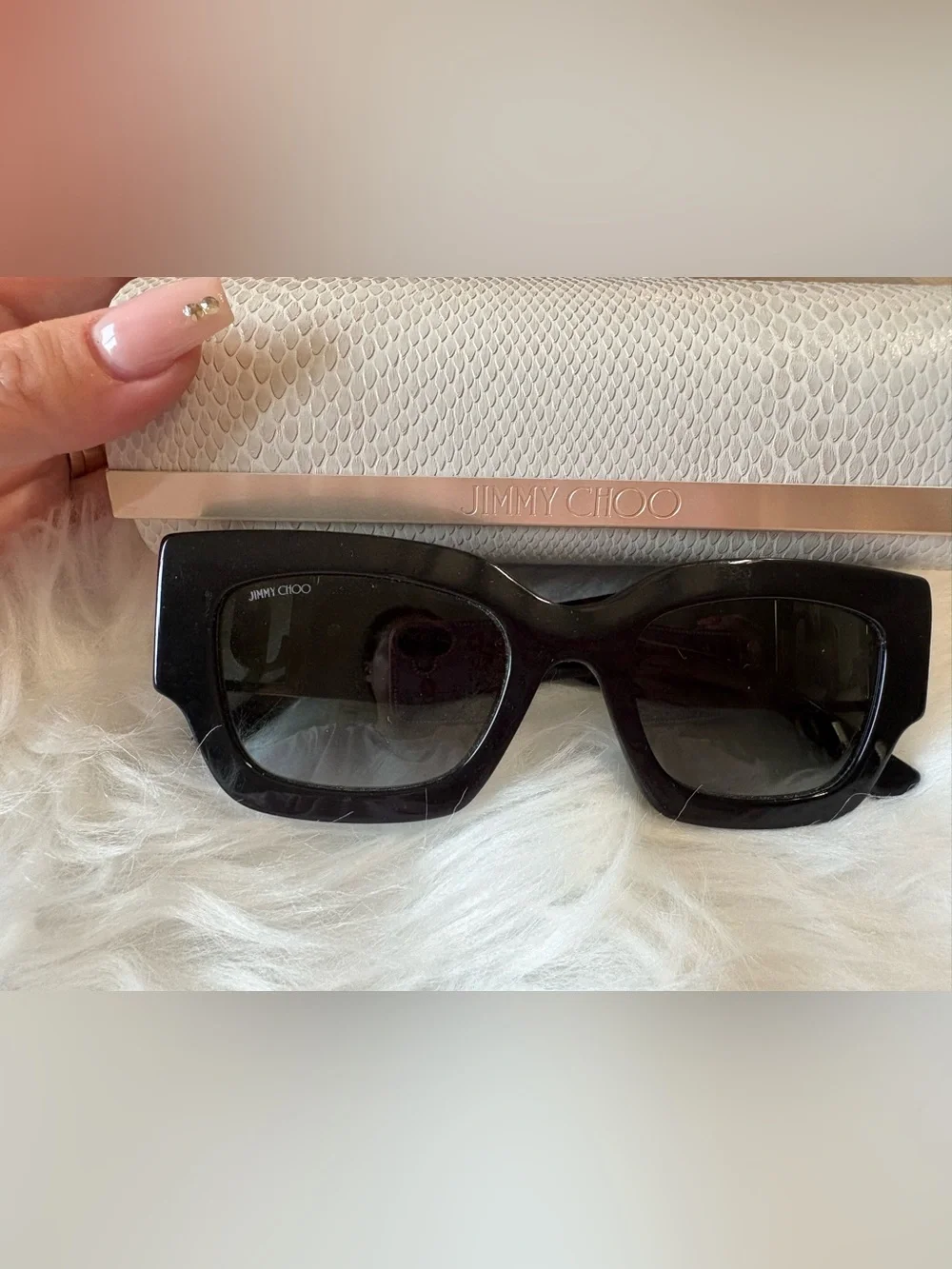 Jimmy Choo Black Sunglasses with Rose Gold Accent Case